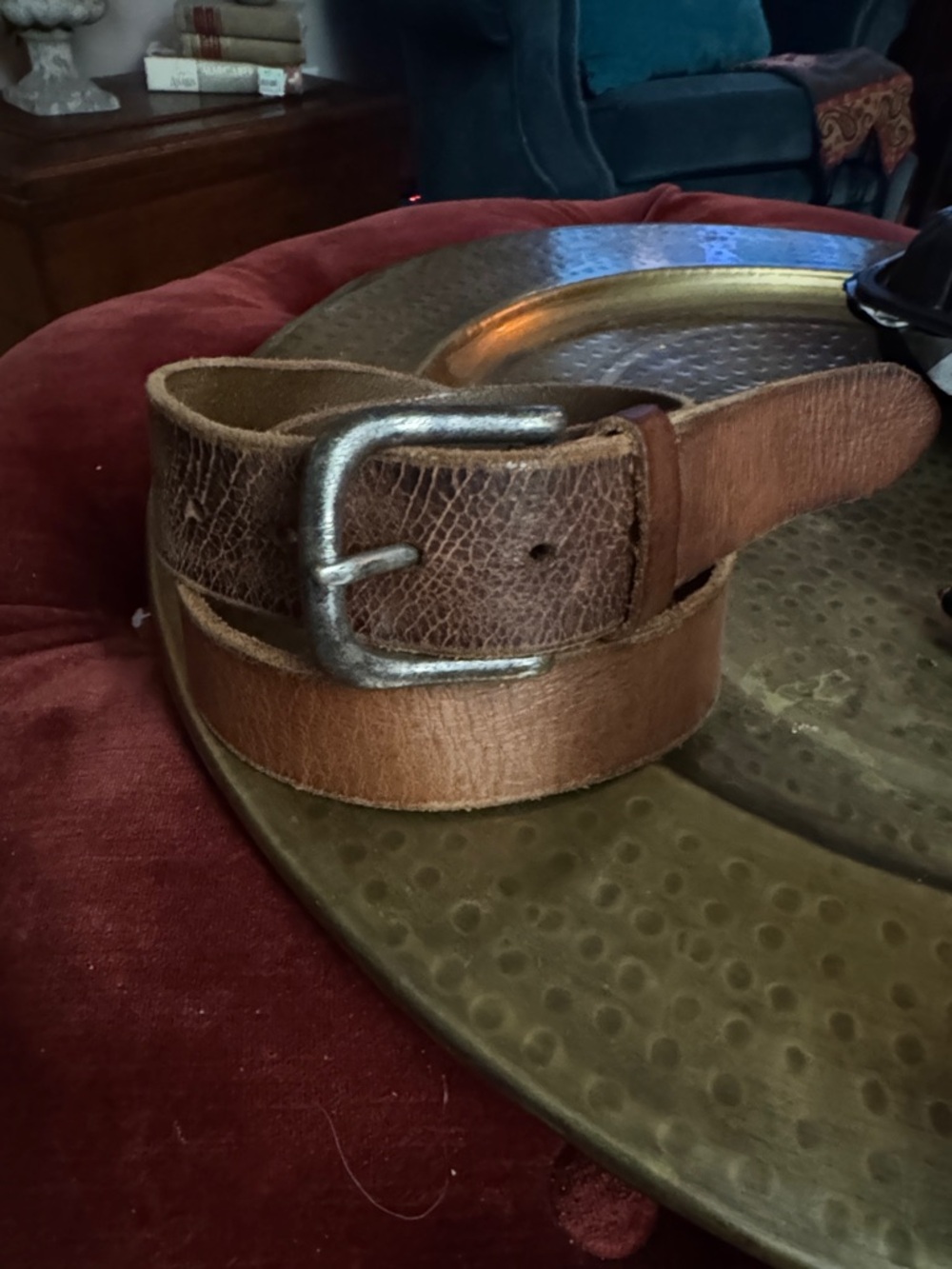 Abercrombie & Fitch Brown Leather Belt with Silver Buckle